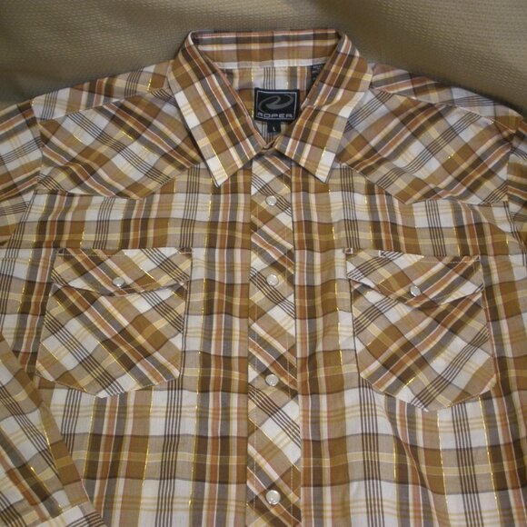 Roper Western Pearl Snap Mens Shirt Size Large Autumn Brown w/ Gold Long Sleeve - Picture 3 of 8